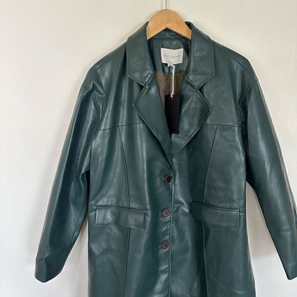 DEPT. ANONYM Women’s Forest Evergreen Vegan Leather Pinch Pleat Trench Coat - Picture 3 of 16